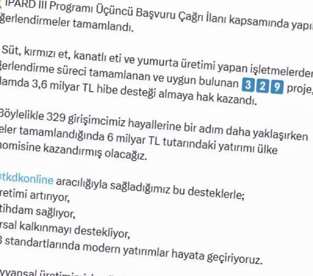 329 Projeye 3.6 Milyar TL Hibe Takviyesi