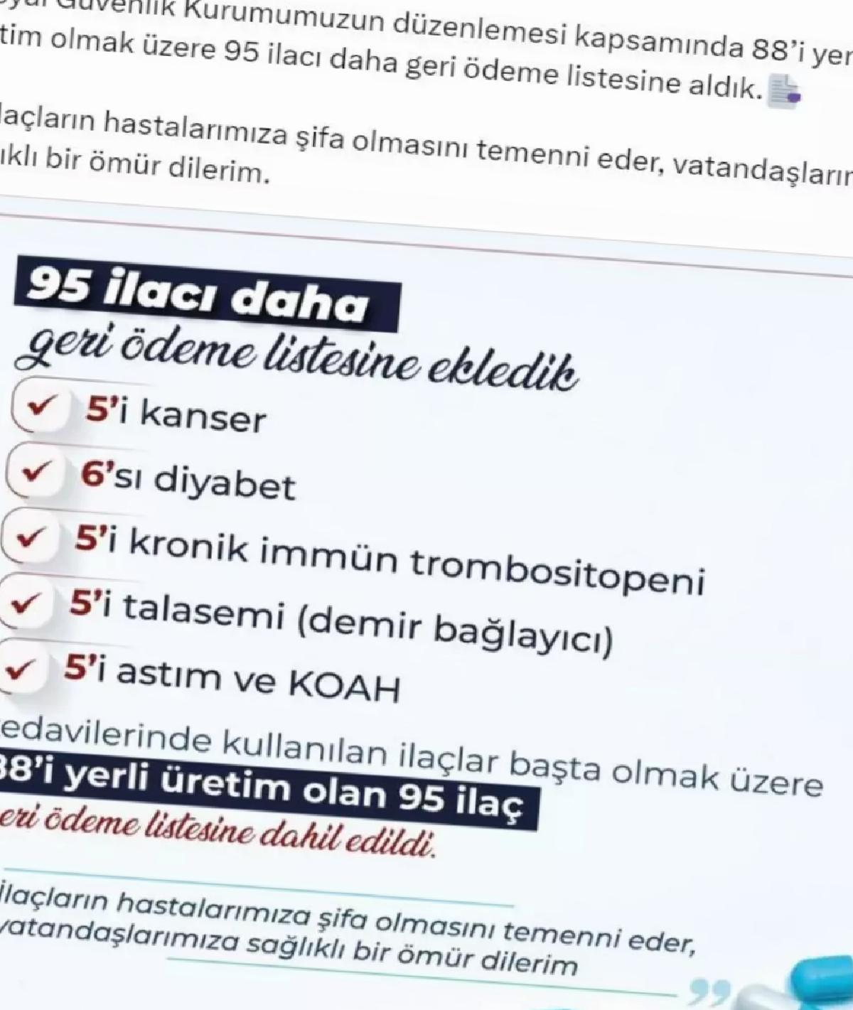 95 Yeni İlaç Geri Ödeme Listesine Alındı