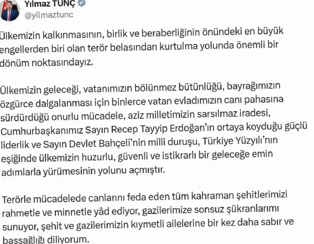 Adalet Bakanı Tunç: ‘Ülkemiz terörün karanlığını gerisinde bırakacak’