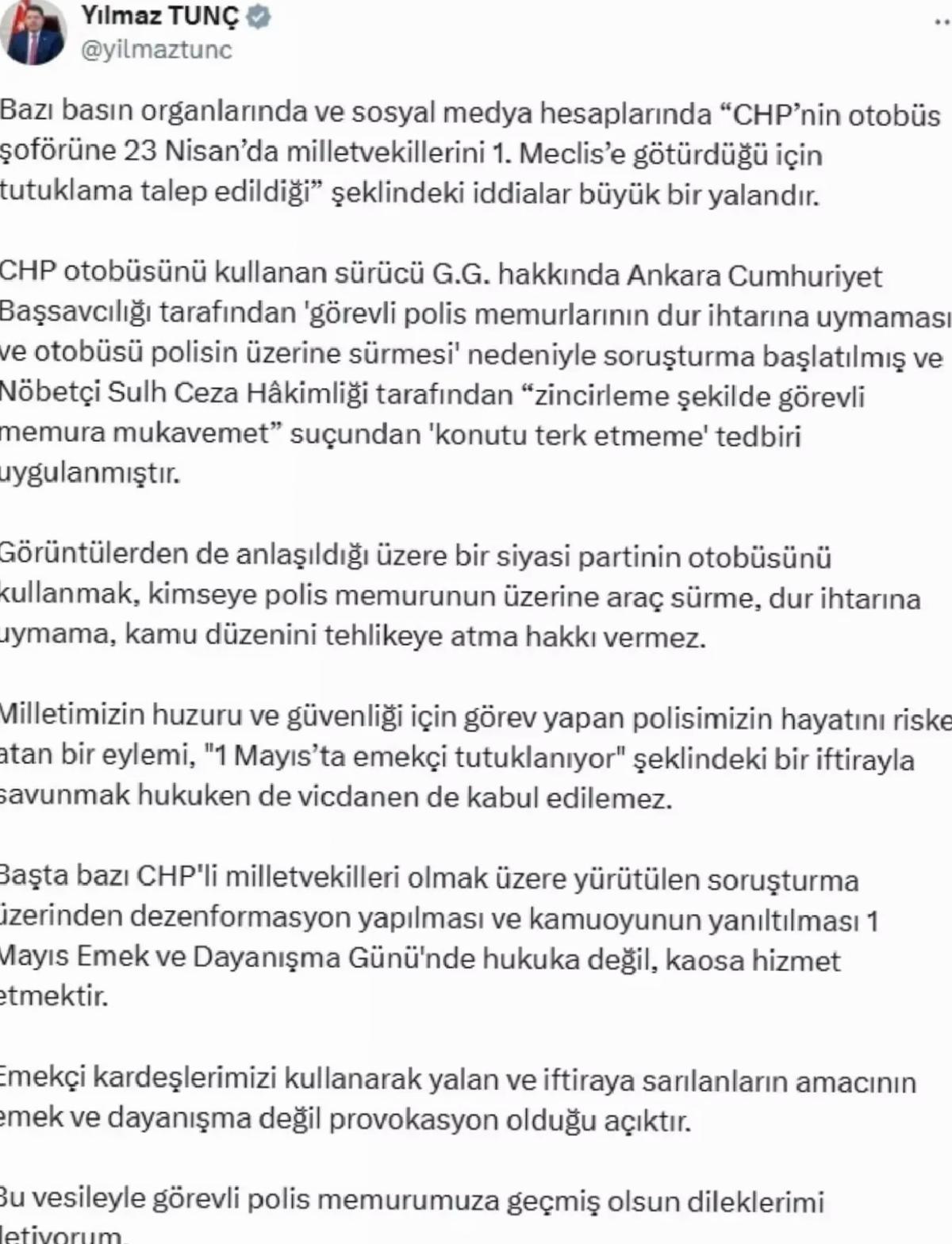 Adalet Bakanı Tunç’tan CHP Açıklaması
