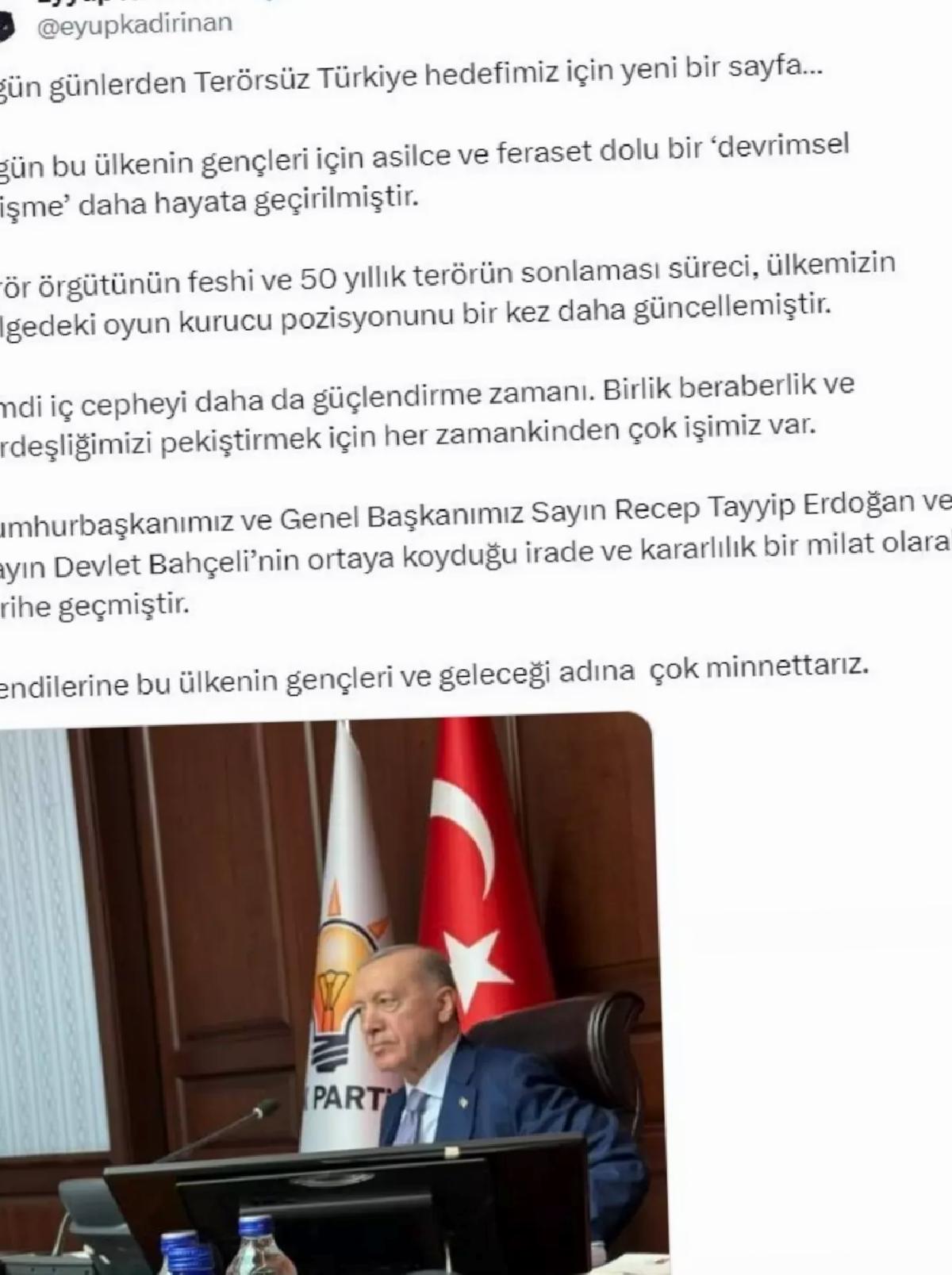 AK Partili İnan: Terör örgütünün feshi ülkemizin oyun kurucu konumunu güncelledi