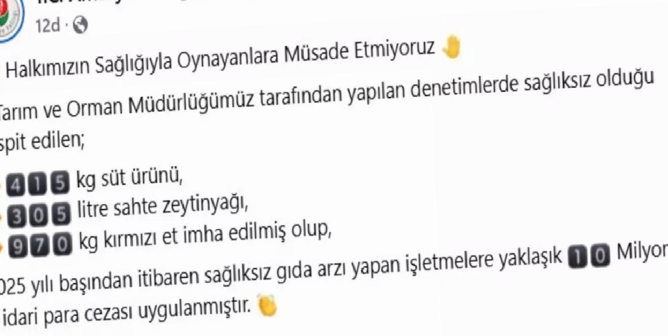 Amasya’da Sıhhatsiz Eserlere 10 Milyon TL Ceza