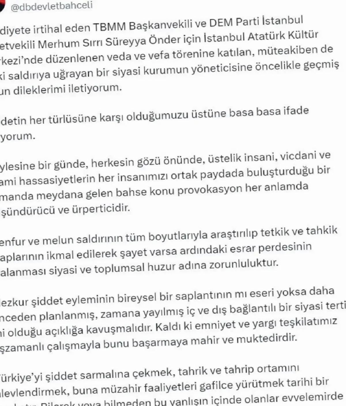 Bahçeli’den Şiddet Açıklaması