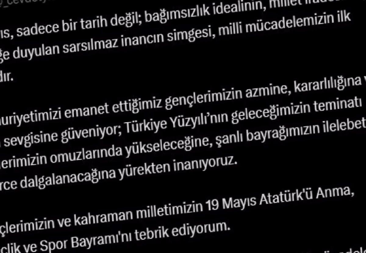 Cevdet Yılmaz’dan 19 Mayıs İletisi