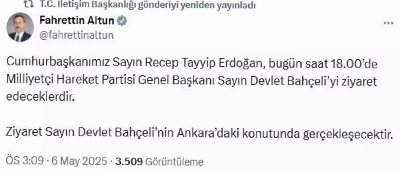Cumhurbaşkanı Erdoğan, Bahçeli’yi ziyaret edecek