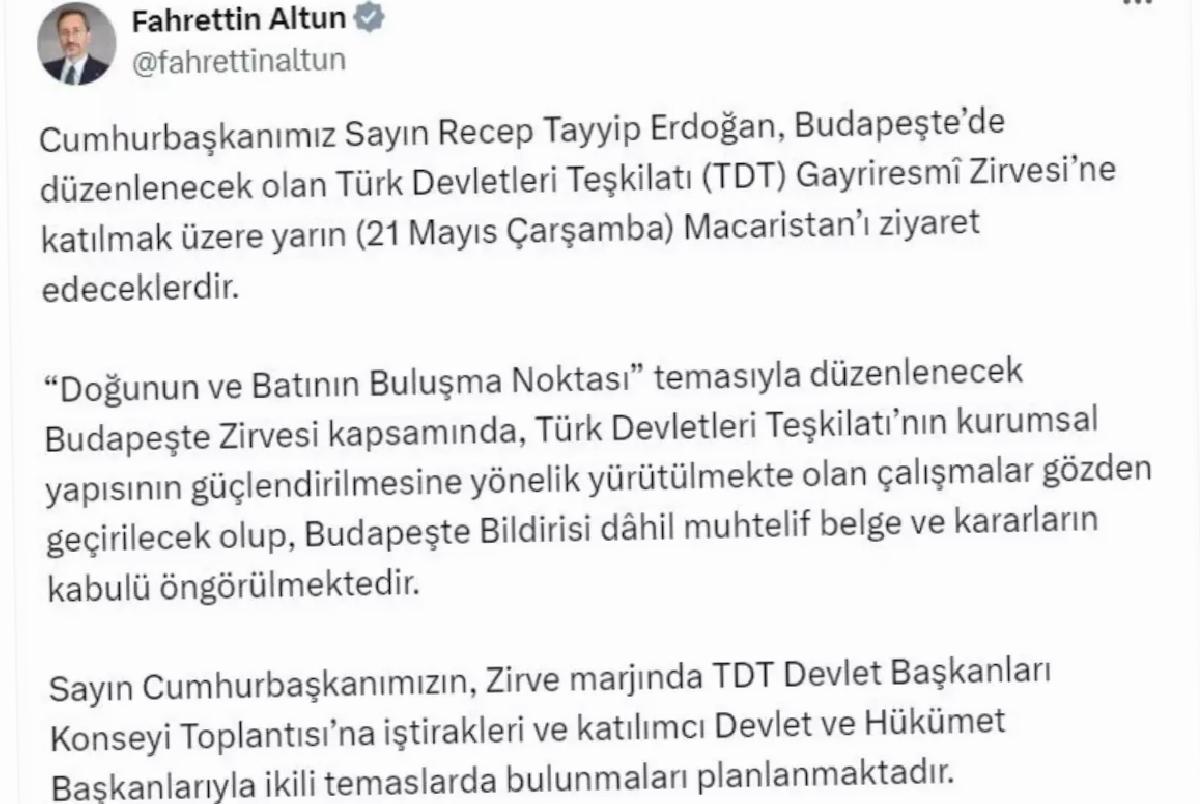 Cumhurbaşkanı Erdoğan, Budapeşte’de düzenlenecek Türk Devletleri Teşkilatı Doruğu’na katılacak