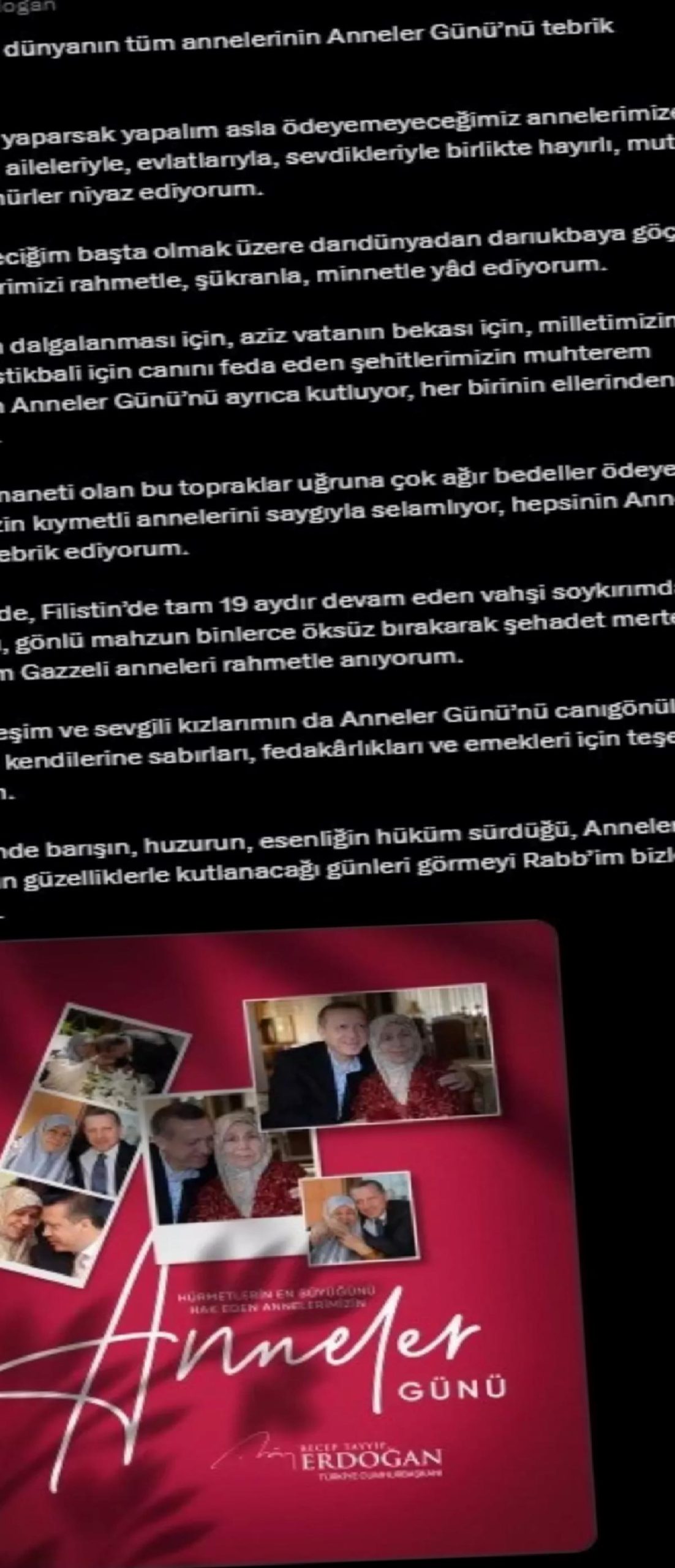 Cumhurbaşkanı Erdoğan’dan Anneler Günü İletisi