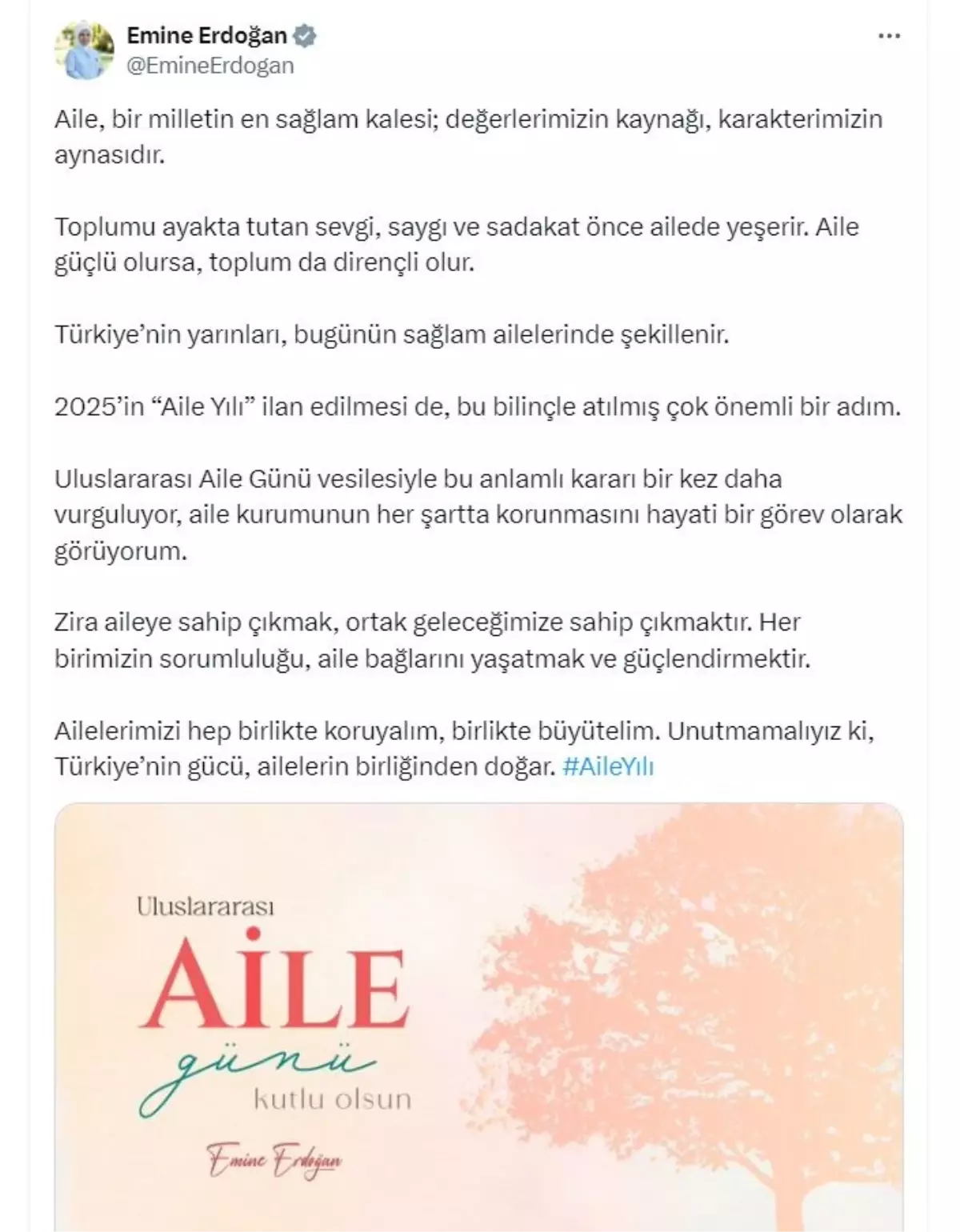 Emine Erdoğan’dan Aile İletisi: Aileye Sahip Çıkmak, Ortak Geleceğimize Sahip Çıkmaktır