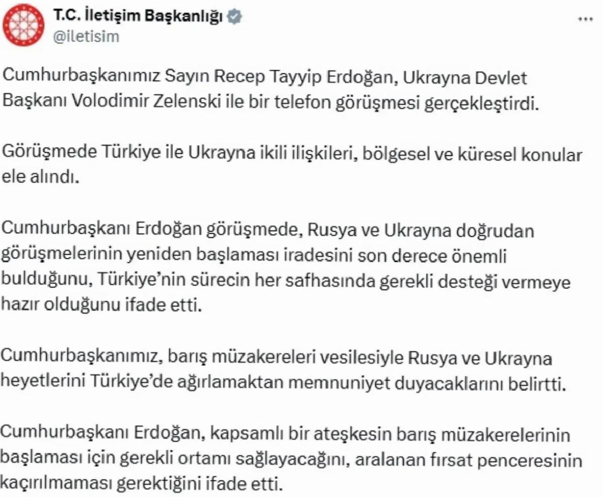Erdoğan, Zelenski ile barış müzakereleri hakkında görüştü