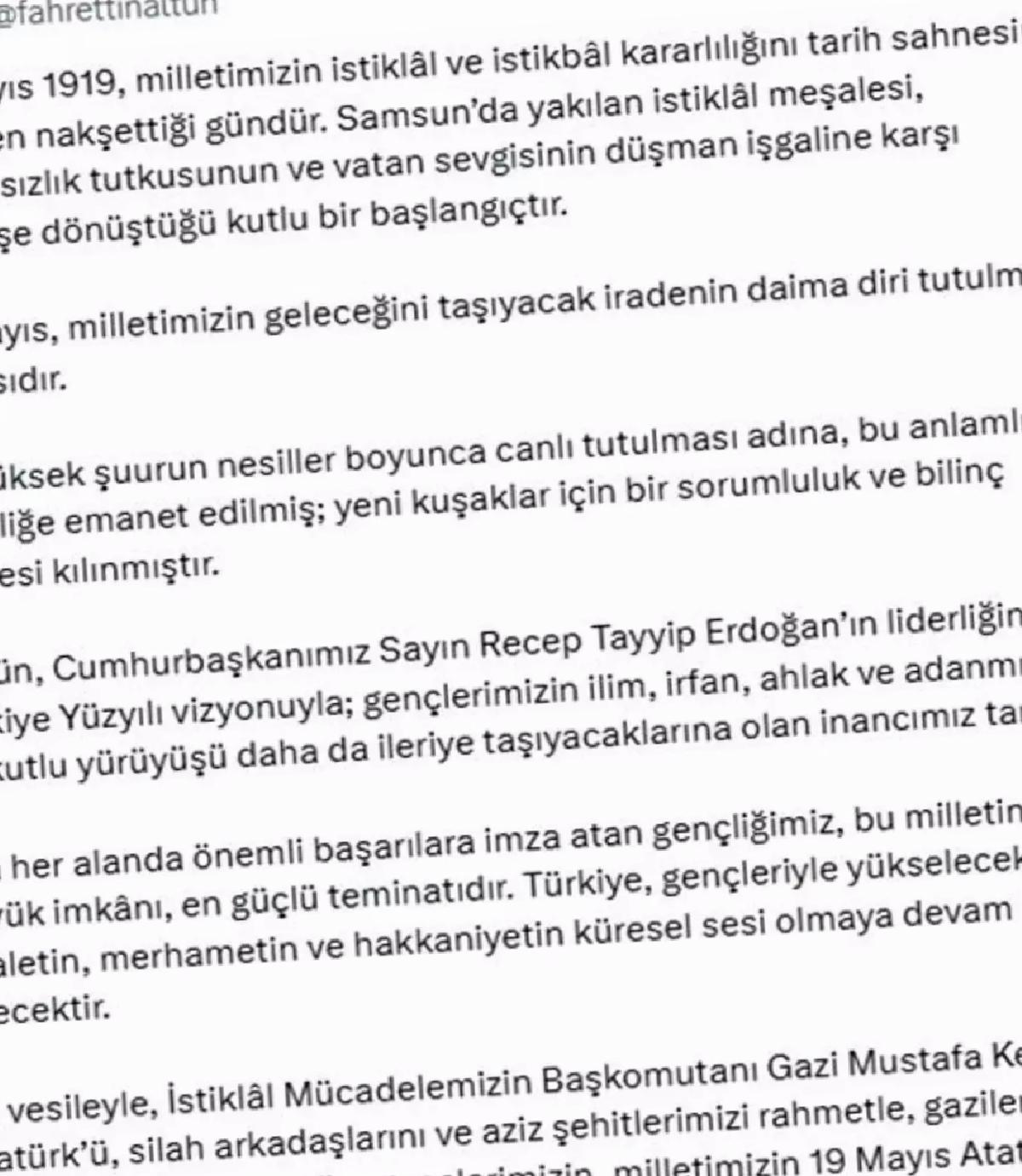 Fahrettin Altun’dan 19 Mayıs iletisi: “Milletimizin istiklal ve istikbal kararlılığıdır”