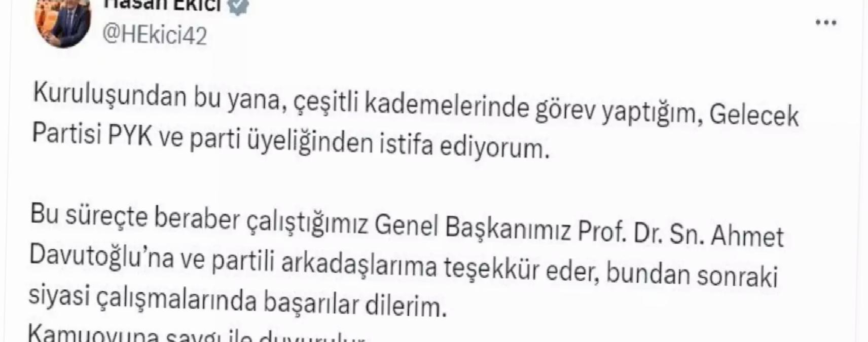 Hasan Ekici Gelecek Partisi’nden İstifa Etti