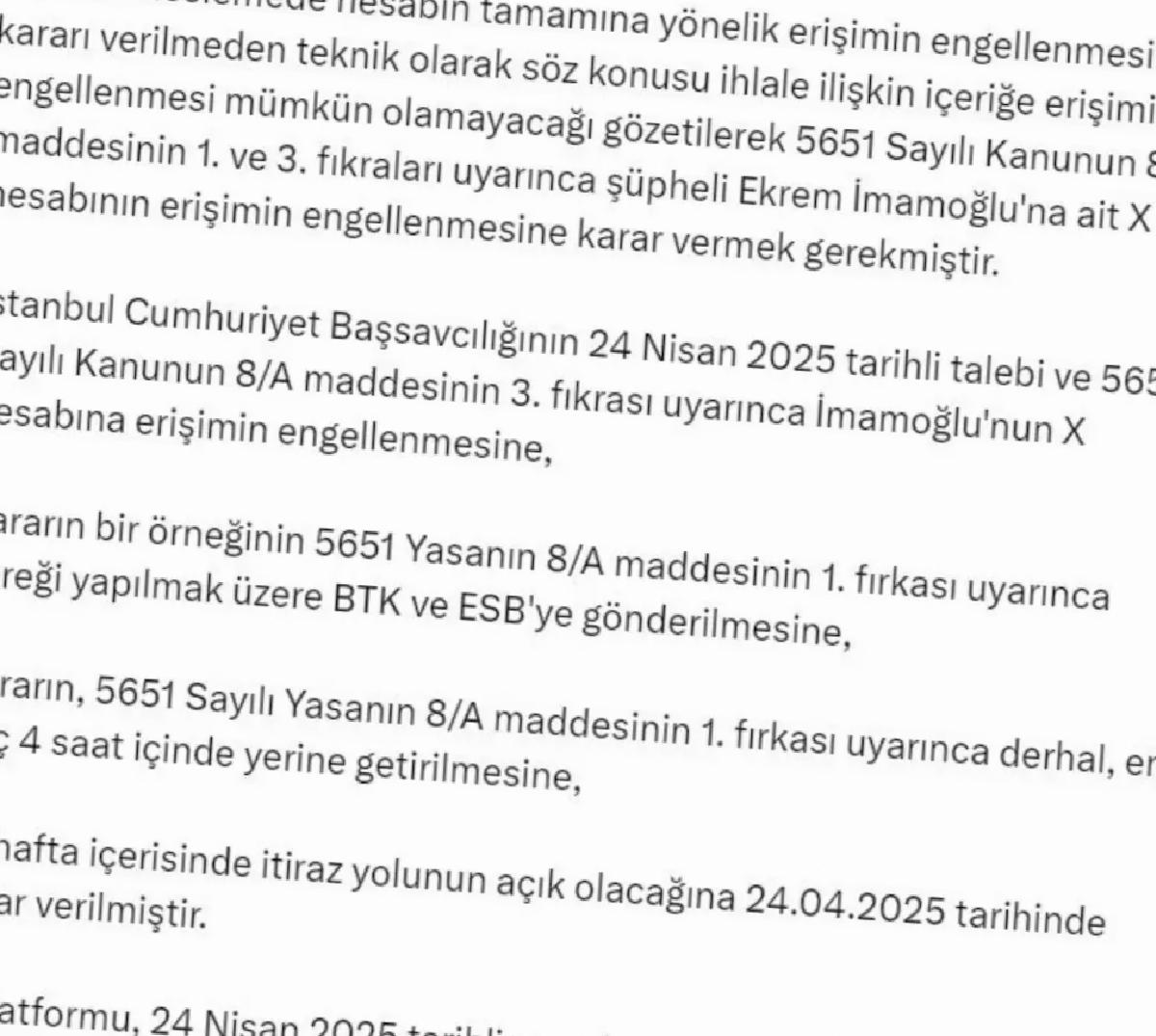 İmamoğlu’nun X Hesabına Erişim Engellendi