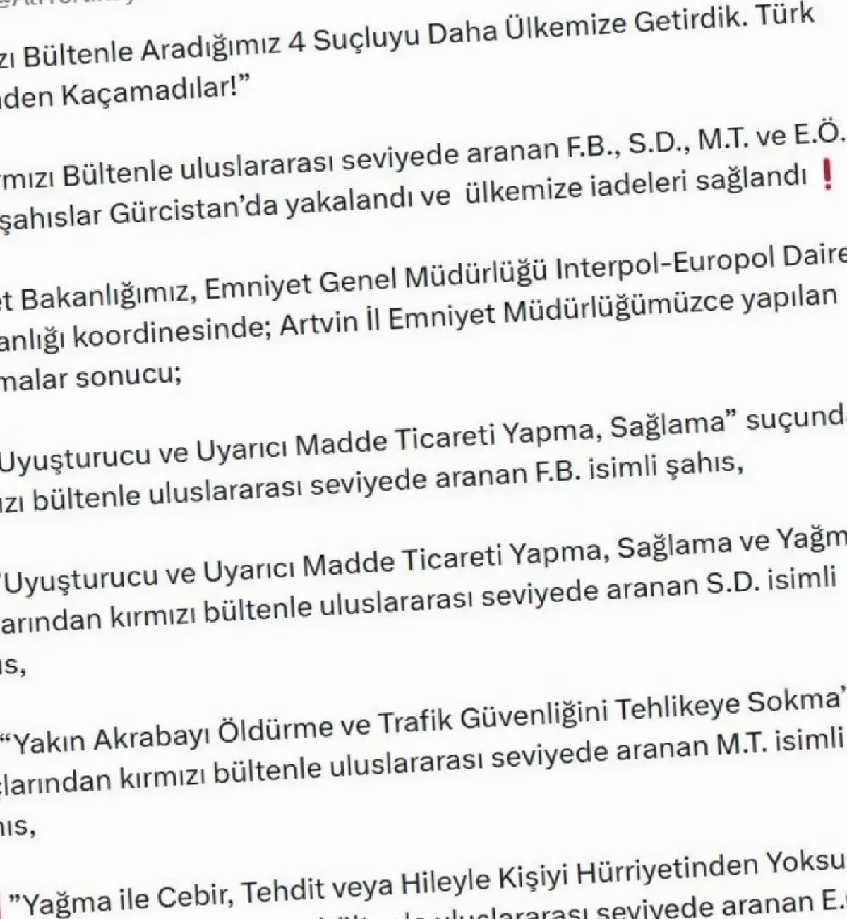 Kırmızı Bültenle Aranan 4 Hatalı Yakalandı