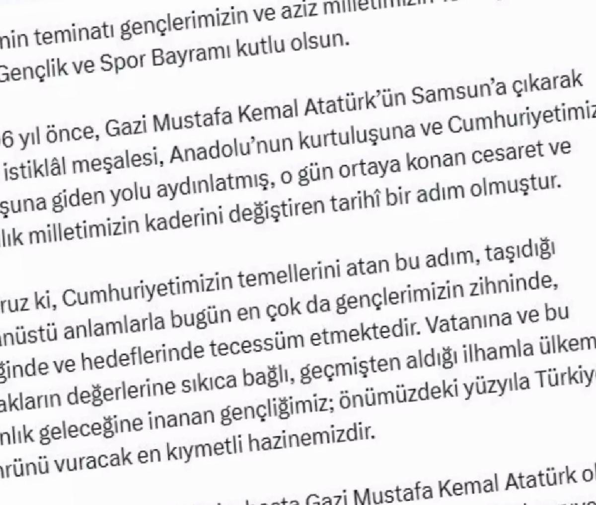 Kurtulmuş’tan 19 Mayıs İletisi