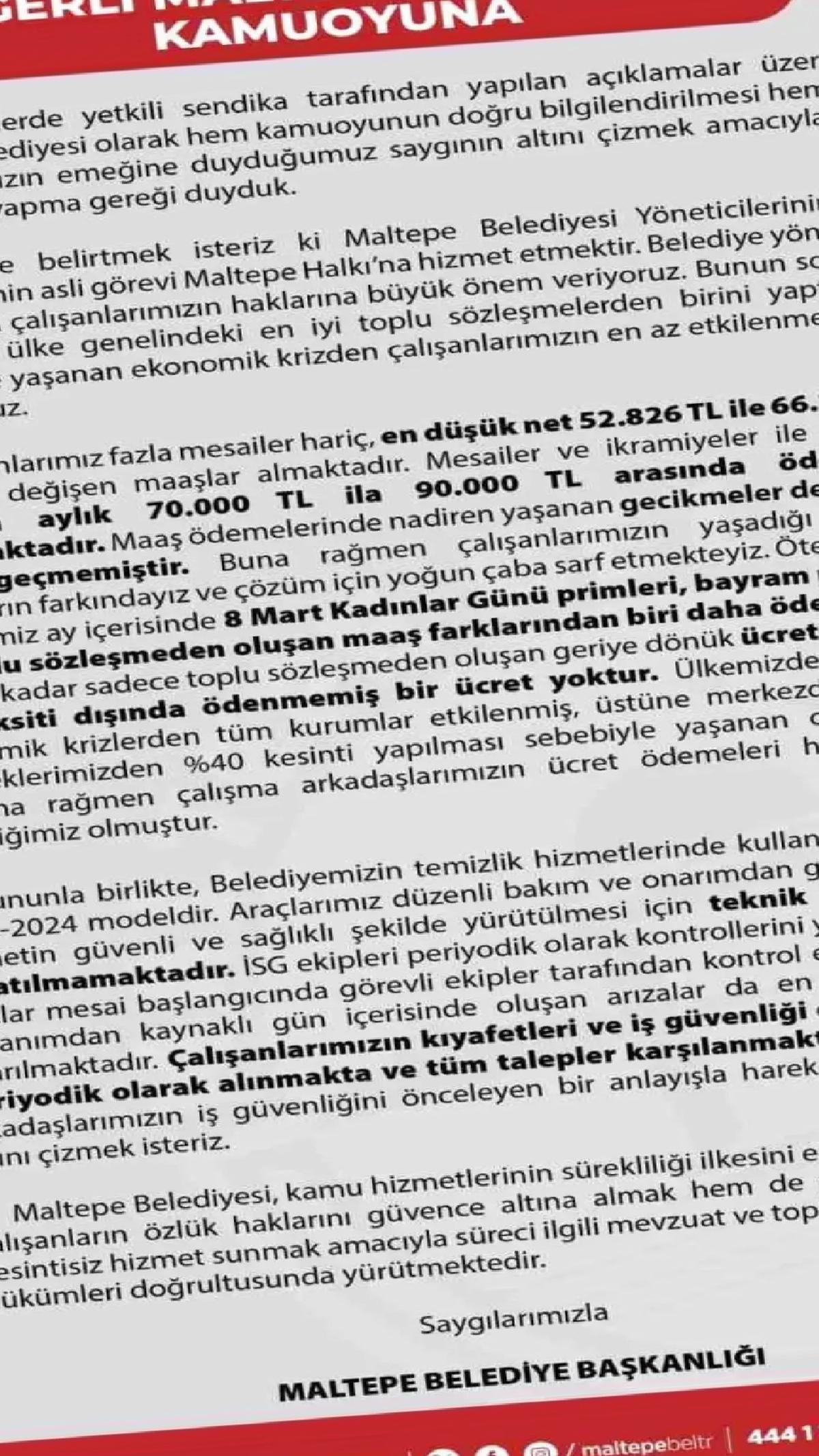 Maltepe Belediyesi: Çalışan Maaşları ve İş Güvenliği Hakkında Açıklama