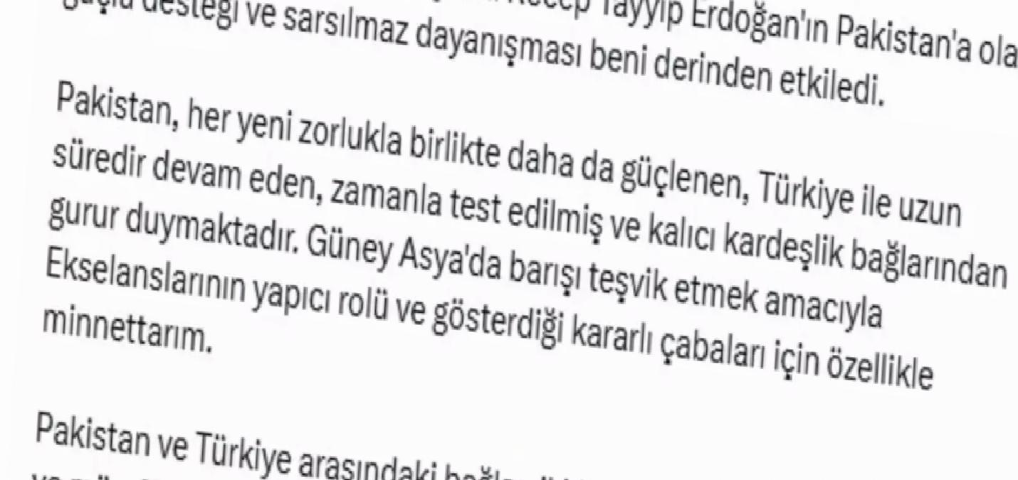Pakistan Başbakanı Şahbaz Şerif: Türkiye ile Kalıcı Kardeşlik Bağlarından Gurur Duyuyoruz
