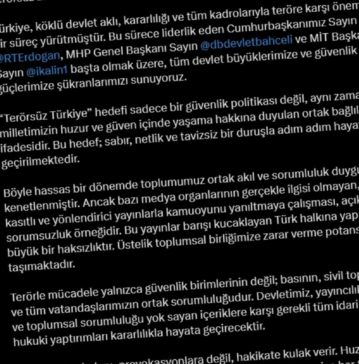 RTÜK Başkanı Şahin: ‘Terör örgütü PKK’nın fesih kararına ait aldatıcı yayınlar sorumsuzluktur’