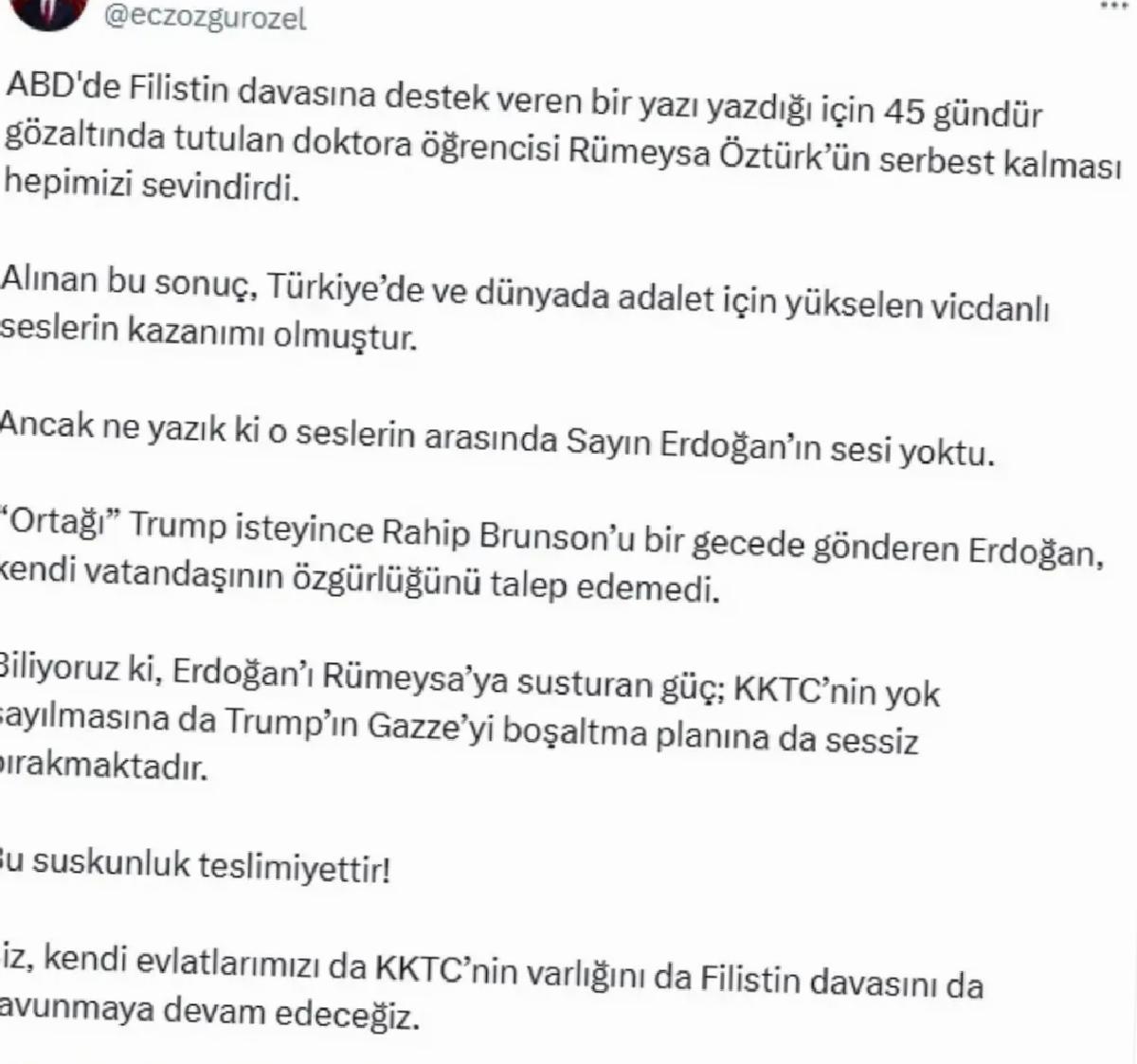 Rümeysa Öztürk hür kaldı