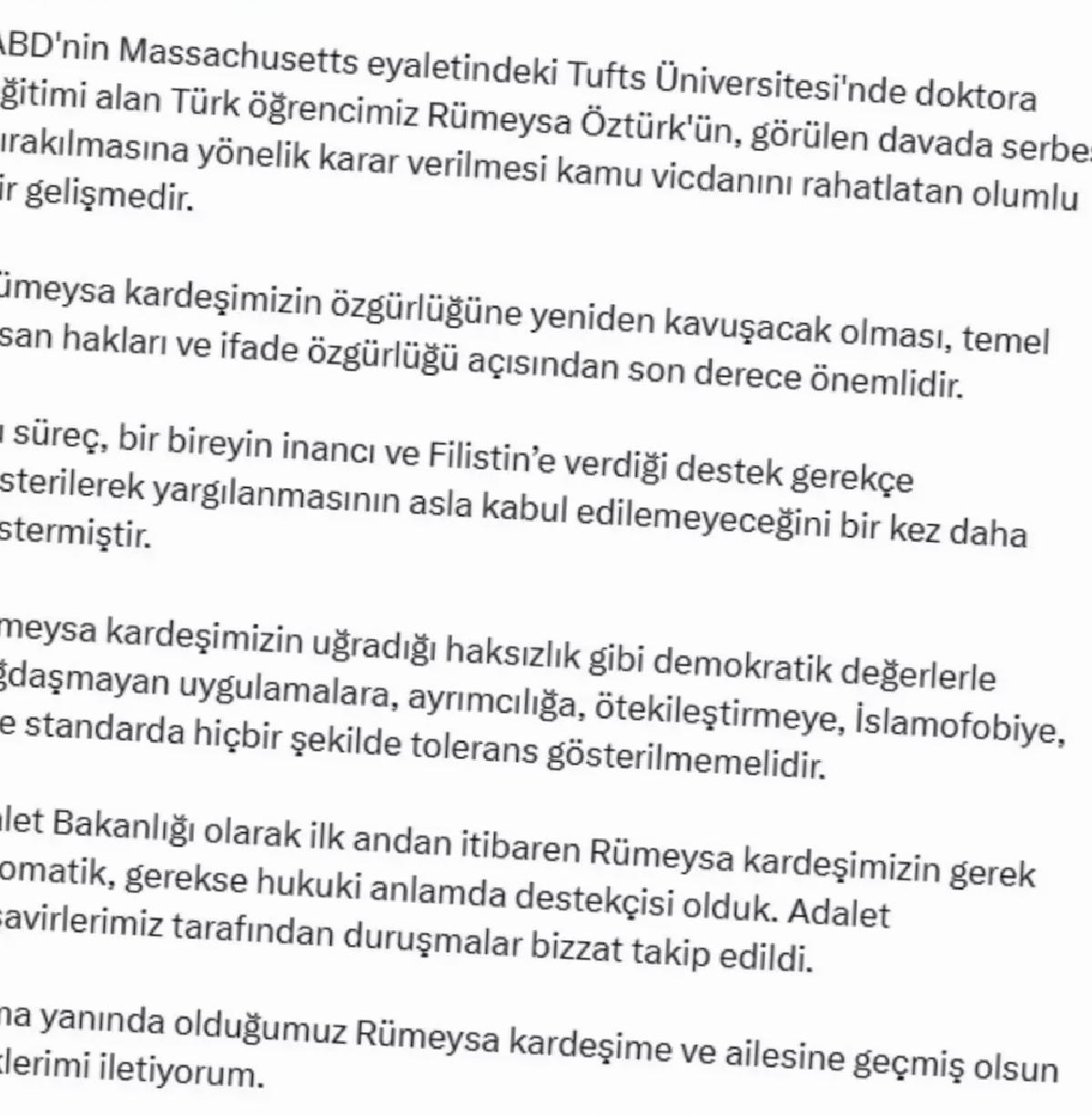 Rümeysa Öztürk hür kaldı