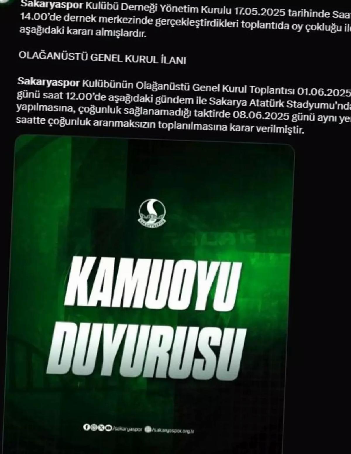 Sakaryaspor’da Harikulâde Genel Şura Kararı