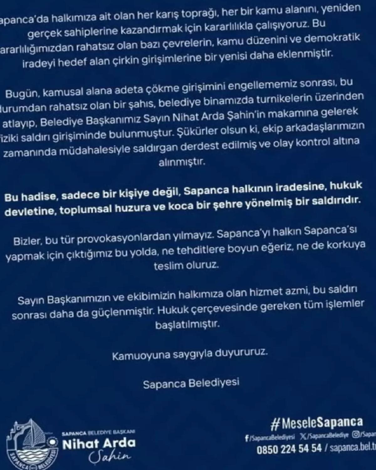 Sapanca Belediye Lideri’ne Atak Teşebbüsü
