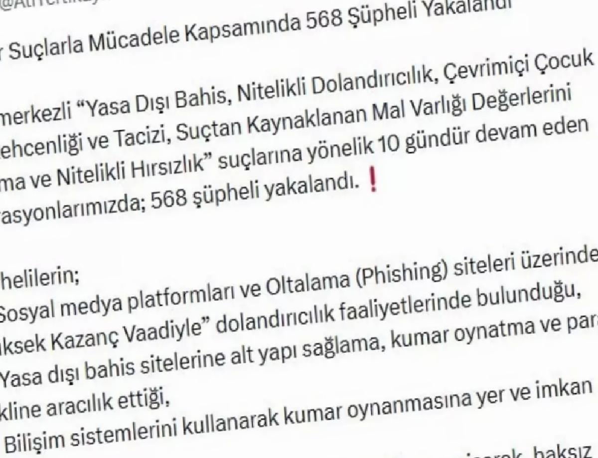 Siber Cürümlere 39 Vilayette Operasyon
