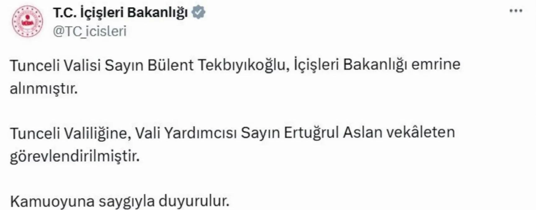 Tunceli Valisi Merkeze Alındı