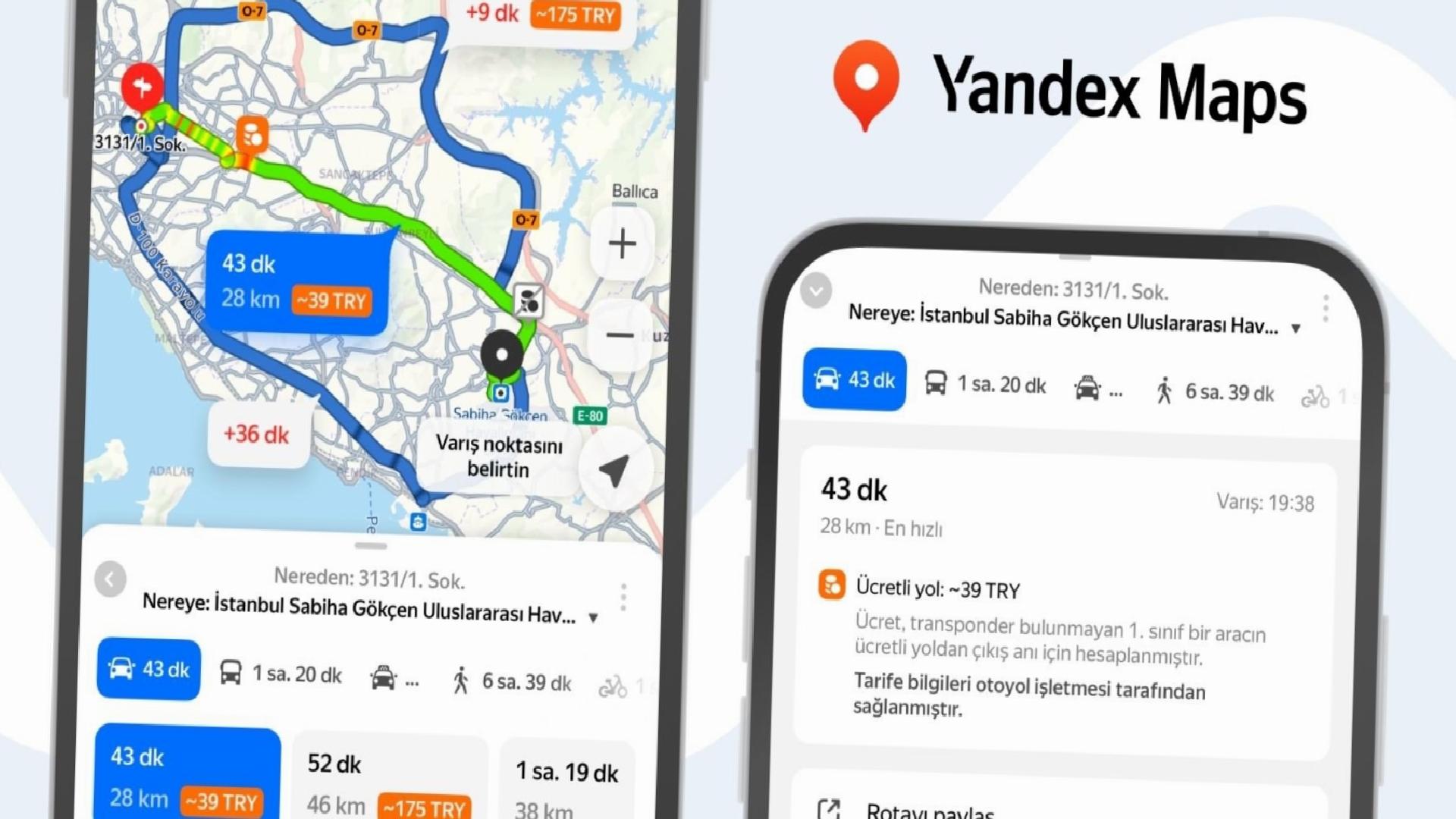 Yandex Maps, güzergahtaki yol fiyatlarını göstermeye başladı