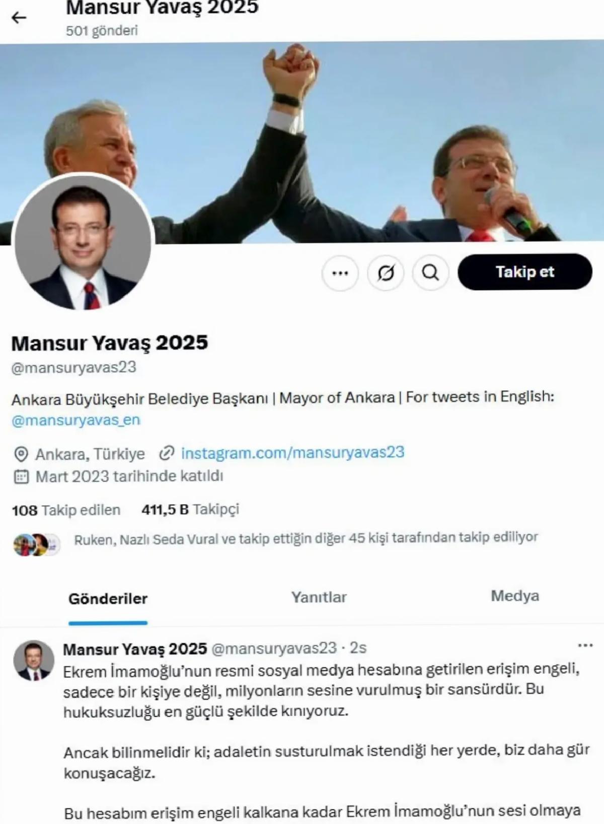 Yavaş, İmamoğlu’nun Hesabını Kullandı