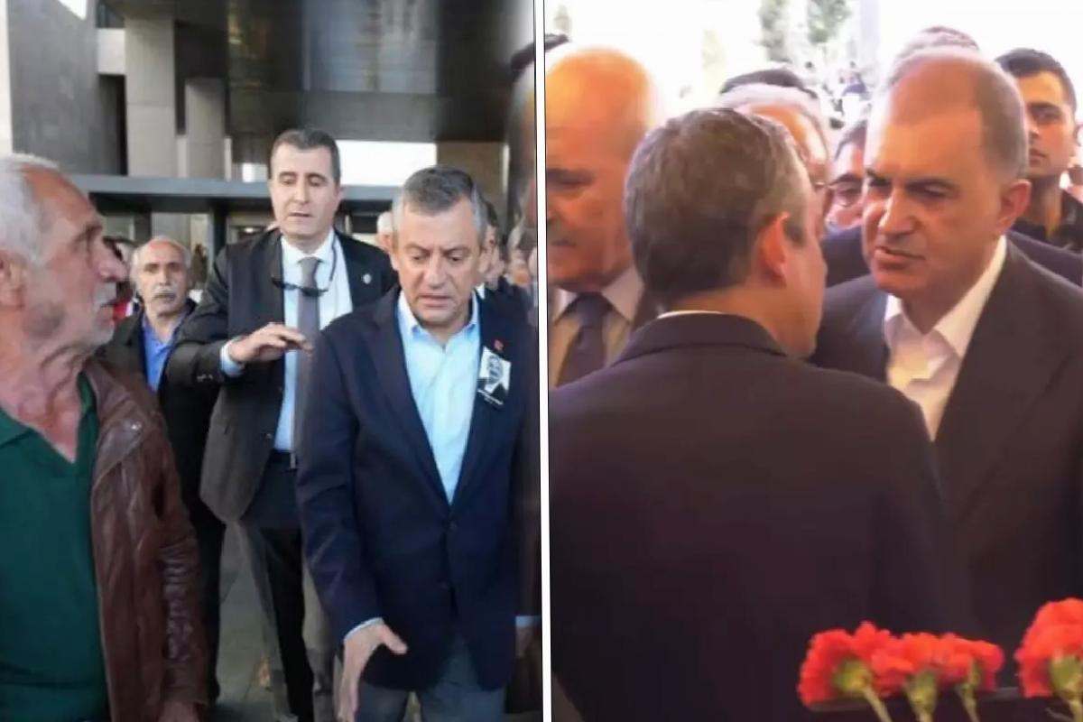 Yumruklu saldırı sonrası AK Parti Sözcüsü Ömer Çelik cenaze merasiminde Özgür Özel ile görüştü