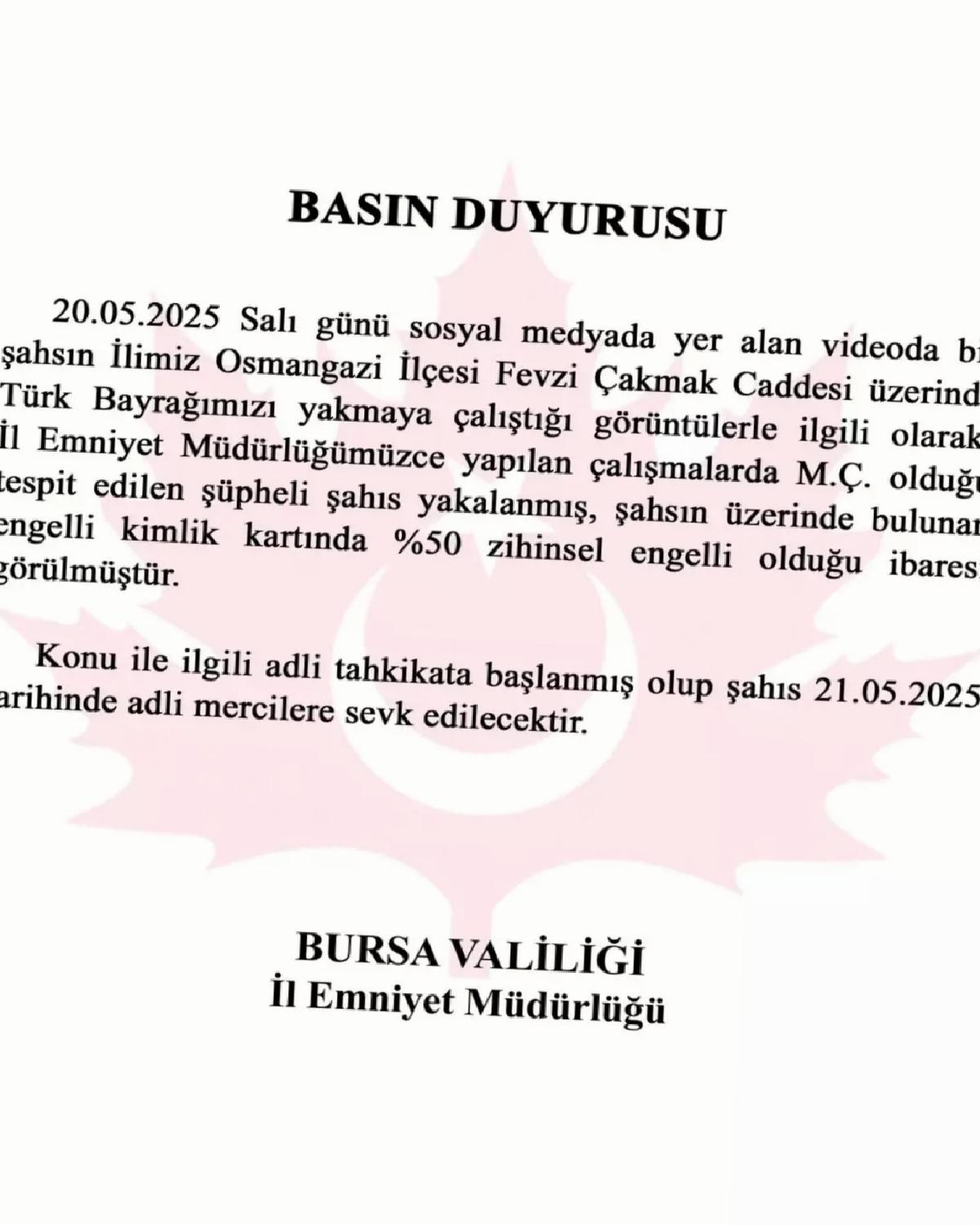 Zihinsel Engelli Kuşkulu Bayrak Yanma Olayı